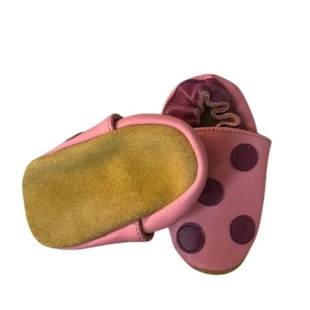 Pink & Purple Polka Dot Baby Moccasins Soft Sole Leather Shoes By Elk